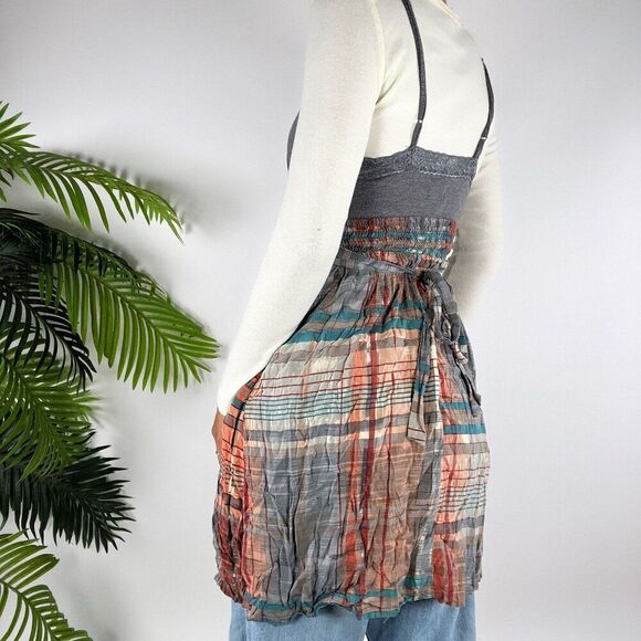 Vintage Y2K Gray Plaid Cottagecore Indie Sleaze Hipster Mini Dress Top / S - Picture 2 of 9